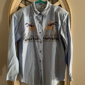 Vintage holiday button down with shoulder pads M